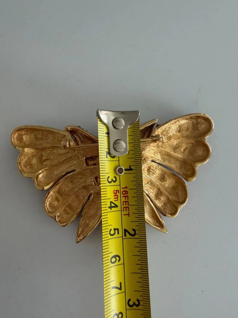 CINER Crystal Caramel Vintage Gold Tone Butterfly Brooch Pin